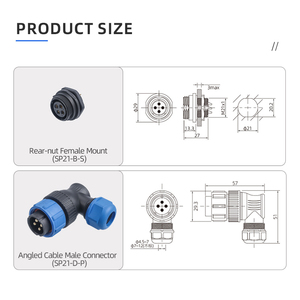 Connecteur d'alimentation électrique étanche IP68 SP21 pour l'aviation, contact en <span class=keywords><strong>laiton</strong></span>, 2, 3, <span class=keywords><strong>4</strong></span>, 5, 7, 9, 12 broches, fiche mâle, prise <span class=keywords><strong>femelle</strong></span> pour panneau - Product Image 4