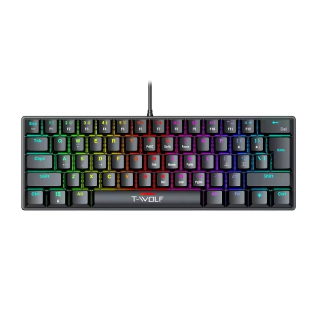 New Design TWOLF Mechanical Gaming Keyboard Small Size 61 Keys Run-horse Light RGB Mechanical Keyboard Metal Panel for PC Laptop