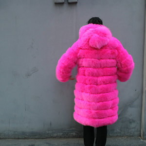 Cappotto Lungo in <span class=keywords><strong>Pelliccia</strong></span> <span class=keywords><strong>di</strong></span> Volpe Rosa Caldo 2020 <span class=keywords><strong>con</strong></span> Cappuccio e <span class=keywords><strong>Tasche</strong></span>, Design Classico Spesso e Voluminoso - Product Image 6