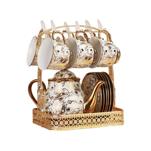 <span class=keywords><strong>Service</strong></span> à thé et à <span class=keywords><strong>café</strong></span> en céramique royale de luxe turque, arabe, éthiopienne, plaqué or, pour 6 personnes, avec boîte cadeau - Product Image 5
