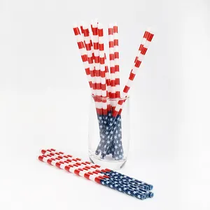 Custom Made Reusable Printed Plastic Drinking Straws Hard Plastic Printing Straws With USA Flag Design