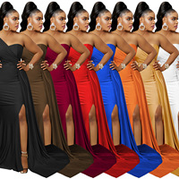 Nouvelle Mode Robe Longue Femme Motif Léopard Sexy Style Européen, Épaule Dénudée, Fendue, Ajustée en Mousseline de Soie pour Jeunes Filles