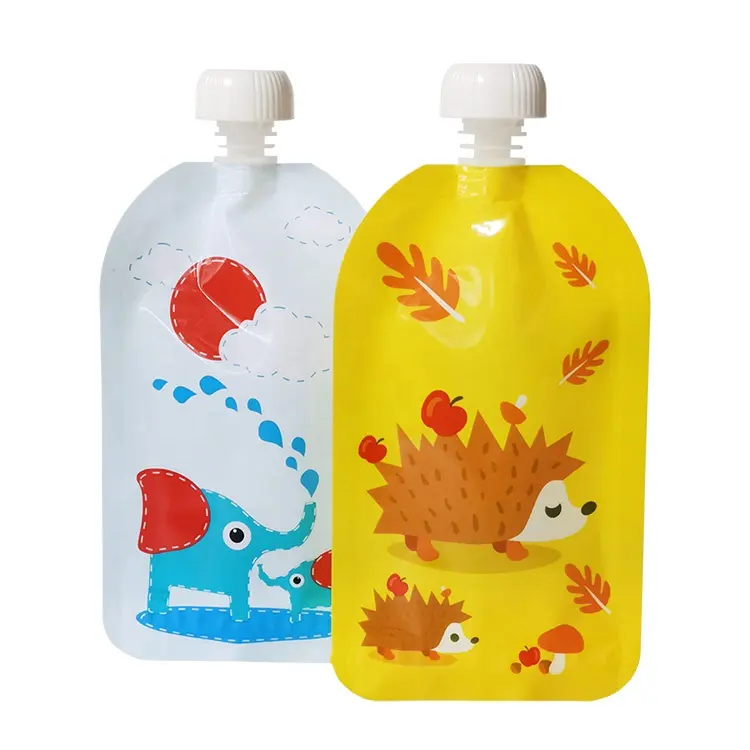BPA ücretsiz özel baskılı doldurulabilir sıkmak emzik torbalar ev yapımı organik bebek tulumları çocuk yiyecekleri yeniden kullanılabilir fermuar ile