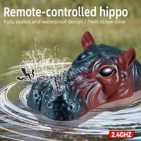 Bateau Hippopotame Télécommandé Électrique 2,4 GHz avec Tête d'Animal Réaliste, Pulvérisation d'Eau et Son, Fonction Suivez-Moi