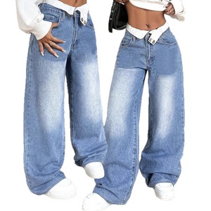 <span class=keywords><strong>Jeans</strong></span> Denim Donna Y2K Retrò Europei <span class=keywords><strong>a</strong></span> <span class=keywords><strong>Vita</strong></span> <span class=keywords><strong>Bassa</strong></span>, Asciugatura Rapida, Tinta Unita, Gamba Dritta Larga, Pantaloni Estivi/Invernali/Primaverili/Autunnali - Product Image 4
