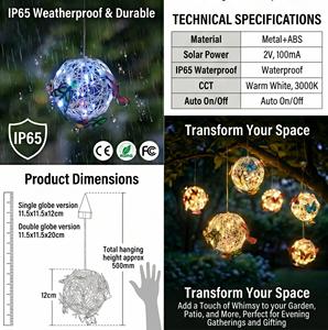 Lanterne Solaire Suspendue en Forme de Papillon, Boule Lumineuse en Maille Plastique avec Fil de Cuivre LED, Étanche, <span class=keywords><strong>D</strong></span>écorative <span class=keywords><strong>pour</strong></span> Jardin et Arbre - Product Image 3