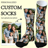 Chaussettes personnalisées avec photo de famille, design avec lettres et image, chaussettes décontractées, nouveauté d'automne, cadeau amusant pour femmes et hommes