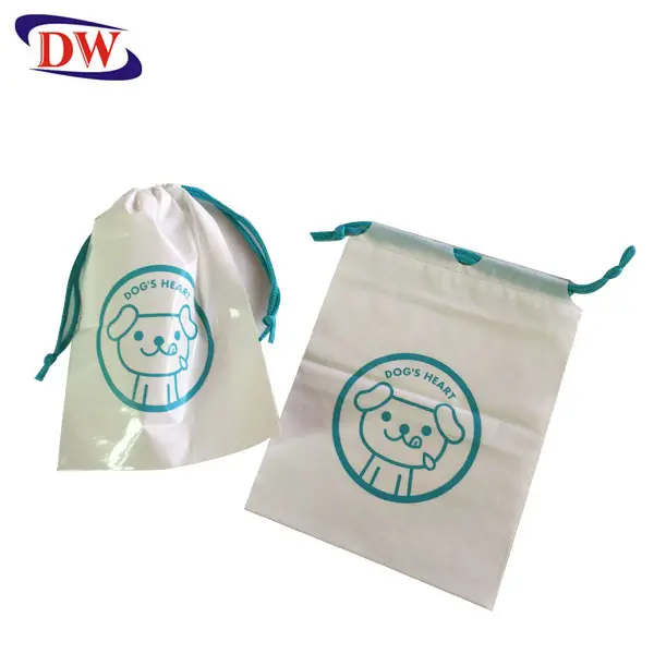 Sac d'emballage alimentaire en plastique poly imperméable en PE-BD blanc imprimé de logo personnalisé avec cordon de serrage