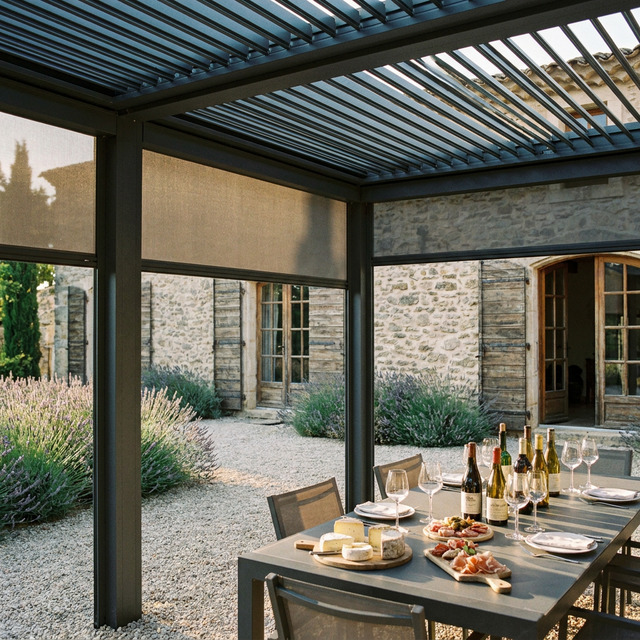 Commercial Restaurant Pergola with Waterproof Louvered Roof and Side Curtains for Outdoor Terrace Aluminium Louvre Gazebo