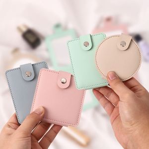 Custom Logo Double-Sided Pocket <b>Pink</b> Travel Makeup Mirror Small PU Leather Folding Cosmetic Mirror 2X Magnification Lighted - Product Image 3