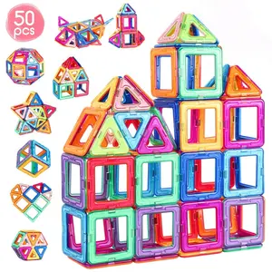 50 adet manyetik oyuncaklar manyetik inşaat oyuncaklar 3D manyetik bulmaca inşaat Montessori oyuncaklar çocuklar için