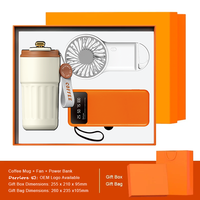 Ensemble cadeau d'entreprise de luxe 3-en-1 : ventilateur de tasse, batterie externe, articles promotionnels avec logo personnalisé pour bureau et entreprise