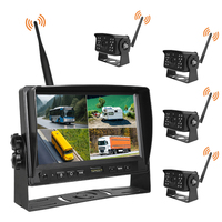 Système de caméra de recul sans fil 7 pouces HD720P avec vision nocturne, vue quadruple, étanche IP68, aide au stationnement pour camions/remorques/camping-cars