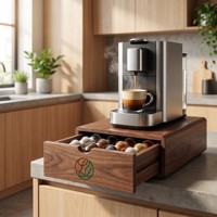 Boîte à capsules de café en bois Landy, support de rangement pour dosettes Nespresso, base de machine à café de bureau, vente en gros