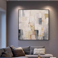 Peinture abstraite géométrique texturée dorée sur toile, art mural moderne, grand format, feuille d'or brillante, décoration murale bohème pour hôtel