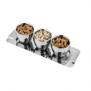 Stainless Steel Hammered Dry Fruits Bowl With Tray Highest Quality Silver Color Nuts Server At Affordable Price - Product Image 1