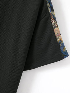 2024 verano nuevo estilo camiseta interior negra con empalme de hombros de Color de contraste y patrón de gofres Camiseta de manga corta - Product Image 6