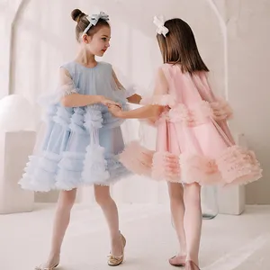 Zomer Ins Mesh 2024 Meisjes Nieuwe Jurk Mode Prinses Jurk Kinderkleding Mouwloze Pluizige Feestjurk