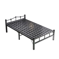 Cadre de lit pliant en métal robuste et peu encombrant, taille double, style rétro, avec plateforme et tête de lit basse, idéal pour la sieste au bureau