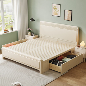 เตียงเก็บของไม้เนื้อแข็งสีครีม 1.8 ม. เฟอร์นิเจอร์ห้องนอนคู่ - Product Image 2