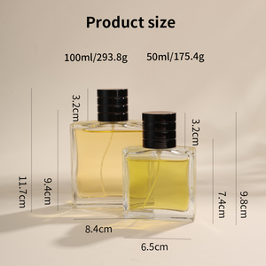 Curved Square Clear Luxury Glass Unique Refillable 50ml 100ml Empty Perfume Bottle with Tiered Black Cap Pump Sprayer - Product Image 3