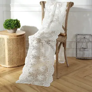 Corredor de mesa branca bordado, corredor de mesa branco com renda para decoração rústica de festa de casamento, chá de noiva, decoração vintage de rosa