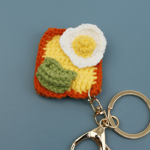 Kawaii Bread Crochet Keychain Handmade Knit Breakfast Toast Key Chain Knitted Charms Keyring Handbag Pendant Fried Egg Key <b>Rings</b> - Product Image 4