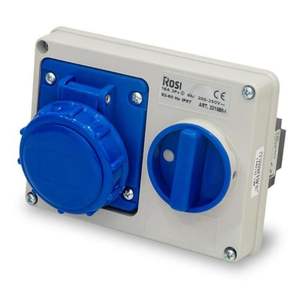 Prise murale industrielle Rosi 16A 230V 2P+T IP67 Bleue Encastrée Interbloquée 14.3216B6-I - Product Image 1
