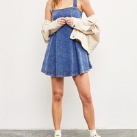 Robe en jean délavé Y2K personnalisée pour femme, style décontracté et tendance, 100 % coton, coupe trapèze, mini, dos nu, ajustement régulier, couleur unie, naturelle