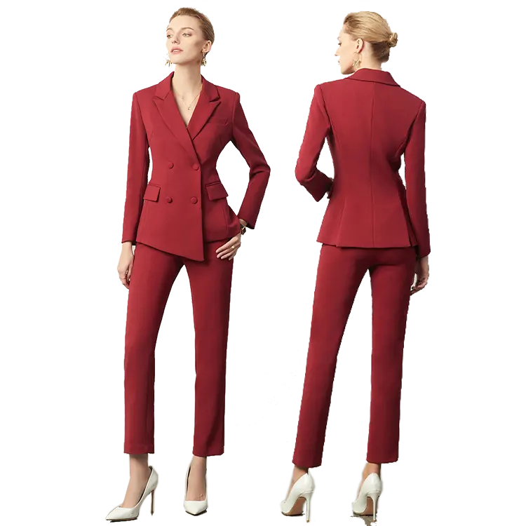 Business Casual Red Two Piece Office Stylish Formal Fashion Blazers Ladies Suit Women Tuxedo Suits