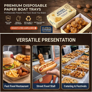 Bandeja de papel desechable personalizada para alimentos, bandeja de papel kraft a prueba de grasa para aperitivos, para Loukoumades, comida rápida, embalaje para llevar - Product Image 6