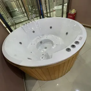 4和5成人家庭桑拿浸泡现代英寸木制独立式浸泡热水浴缸气泡喷射圆形在浴缸中散步