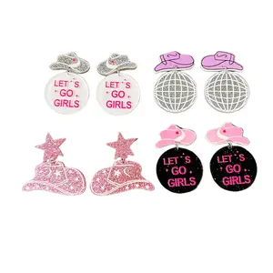 2024 nouvelle mode fille danse fête Halloween <span class=keywords><strong>Costume</strong></span> bijoux Western Cowboy chapeau boucles d'oreilles 60'S 70'S Disco Ball acrylique boucles d'oreilles - Product Image 1