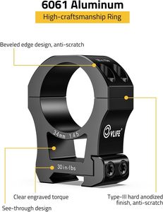 วงแหวนยึดกล้องเล็ง CVLIFE 2 ชิ้น ขนาดเส้นผ่านศูนย์กลาง 34 มม. ความสูงตรงกลาง 1.45 นิ้ว อุปกรณ์เสริมสำหรับการล่าสัตว์ที่มีความแม่นยำ - Product Image 3