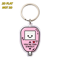 Porte-clés en acrylique rose style console de jeu rétro, écran souriant mignon avec texte 'You're Too Sweet', design à bords transparents pour clés ou sacs