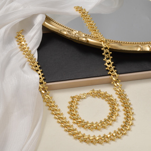 Conjunto de collar y pulseras unisex al por mayor, chapados en oro, con cadena de eslabones y adornos esféricos, finos, uniformes y luminosos. - Product Image 1