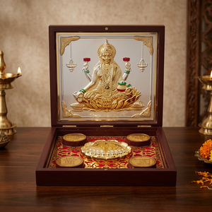 Ensemble d'idoles de la déesse Lakshmi plaqué or, fait main, avec boîte cadeau pour la décoration de la pooja, les mariages, les anniversaires et les cadeaux festifs - Product Image 2