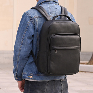 Sac à dos en <span class=keywords><strong>cuir</strong></span> véritable pour <span class=keywords><strong>homme</strong></span>, idéal pour les voyages transfrontaliers, sac d'école pour étudiant, sacoche pour ordinateur portable 15 pouces en <span class=keywords><strong>cuir</strong></span> de première qualité, respirant - Product Image 4