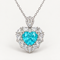 Collier avec pendentif en pierre précieuse bleue en forme de cœur et chaîne à maillons, collection de bijoux fantaisie, vente en gros, faible MOQ