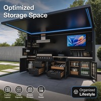 Cuisine extérieure moderne de luxe en acier inoxydable 304, armoire modulaire résistante aux intempéries, îlot de cuisson personnalisé avec évier et charnières