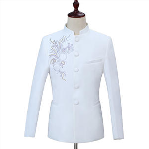 In Voorraad Heren Chinese Stijl Opstaande Kraag Blazer & Broek Set Casual Pak Met Diamantprint 2-delige Formele En Feestkleding - Product Image 6