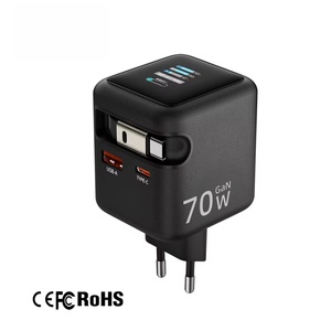 70W TFT Display Retractable Gan Charger <strong>Adapter</strong> <strong>USB</strong> Type <strong>C</strong> PD3.0 2C1A US Foldable EU AU UK <strong>Plug</strong> TFT Display Wall Fast Charger - Product Image 4