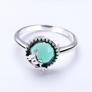 Mermaid silver ring emerald green ring female jewelry charm - Product Image 2