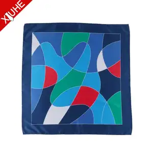 Classic Design Square Scarves Navy Blue Color Women Scarf Custom Polyester Digital Printed Scarves