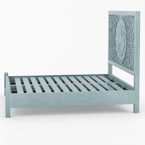 Premium Snehu Hand Carved <b>Bed</b> With Blue Distress Finish Elegant Design <b>Queen</b> <b>Size</b> Sturdy Wooden <b>Frame</b> Perfect - Product Image 5