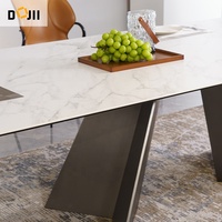 Petit ensemble de table à manger en marbre fritté pour 4, 6 ou 8 personnes avec chaises et pieds en acier inoxydable, meubles de cuisine et de salle à manger