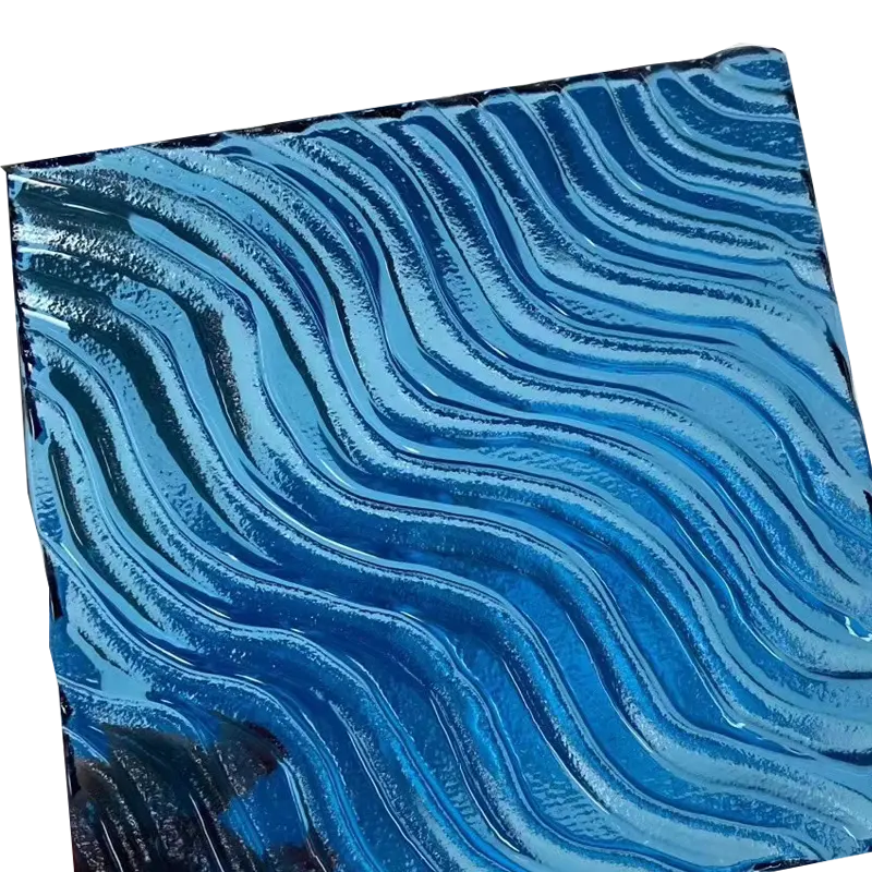 4mm 5mm 6mm青色波状テクスチャ鋳造ガラス装飾ガラスパネル溶融アートガラス仕切り壁用