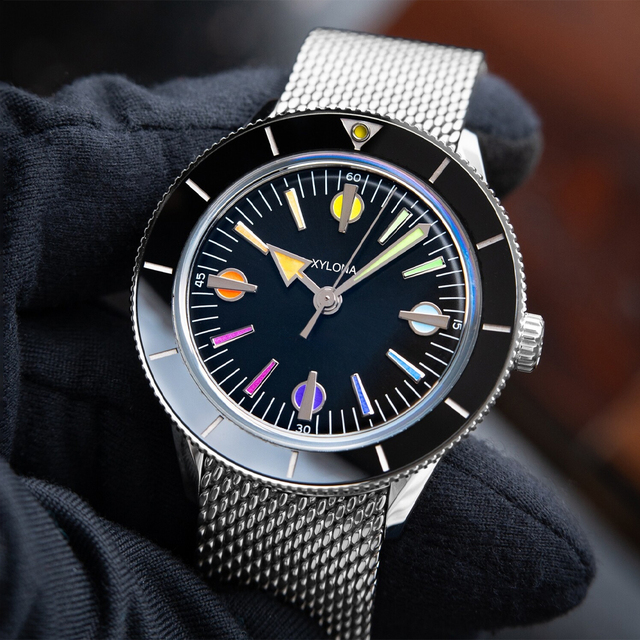 Automatic Mechanical Men's Watch Stainless Steel Mesh Bracelet Ceramic Bezel Three Pin Analog Display