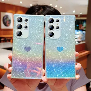 Factory Drop Shipping Hot Sale Luxury Color Gradient Glitter Diamond Heart Shaped Phone Case For Samsung Galaxy S23 Ultra