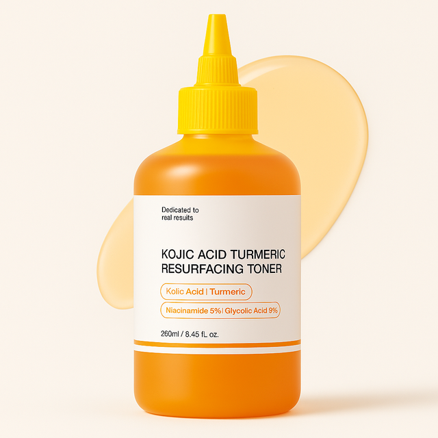 Private Label Kojic Acid Turmeric Toner for Face & Body | Lightening & Whitening Toner Oil Control Niacinamide + Glycolic Acid